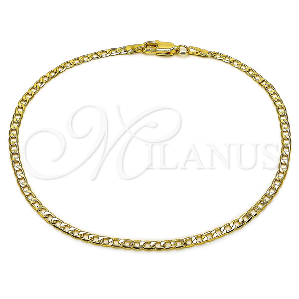 Tobillera Básica 5.222.007.10 Oro Laminado, Diseño de Cubana, Pulido, Tono Dorado (0.80 Gauge, 03 MM Thickness, 10 Inches Length)