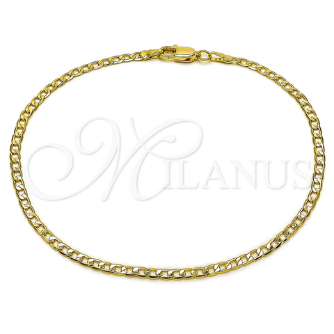 Tobillera Básica 5.222.007.10 Oro Laminado, Diseño de Cubana, Pulido, Tono Dorado (0.80 Gauge, 03 MM Thickness, 10 Inches Length)