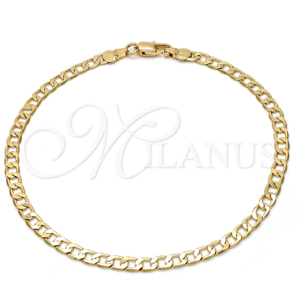 Tobillera Básica 5.222.005.10 Oro Laminado, Diseño de Cubana, Pulido, Tono Dorado (120 Gauge, Thickness, 10 Inches Length)