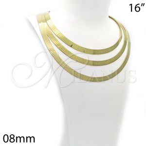 Gargantilla Basica 04.63.1165.16 Oro Laminado, Diseño de Herringbone, Pulido, Tono Dorado (08 MM Thickness, 16 Inches Length)
