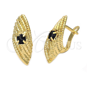 Arete Gancho Frances 5.127.039.1 Oro Laminado, Diseño de Torcido, con Negro Zirconia Cubica, Diamantado, Tono Dorado