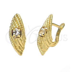 Arete Gancho Frances 5.127.039.2 Oro Laminado, Diseño de Torcido, con Blanca Zirconia Cubica, Diamantado, Tono Dorado