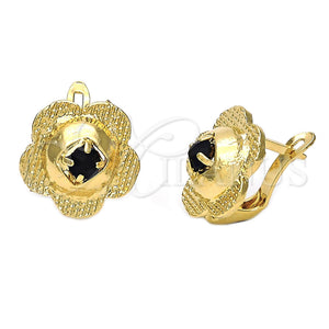 Arete Gancho Frances 5.127.051.1 Oro Laminado, Diseño de Flor, con Negro Zirconia Cubica, Diamantado, Tono Dorado
