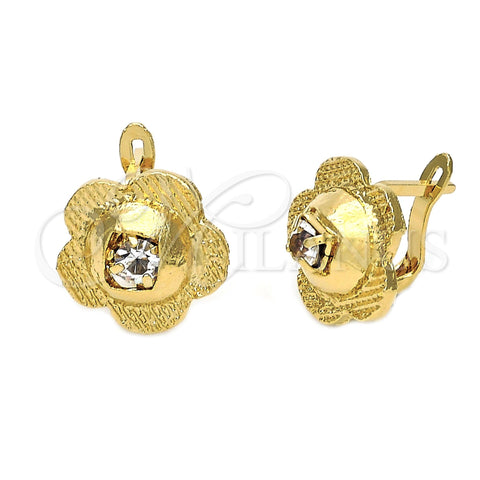 Arete Gancho Frances 5.127.051.2 Oro Laminado, Diseño de Flor, con Blanca Zirconia Cubica, Diamantado, Tono Dorado