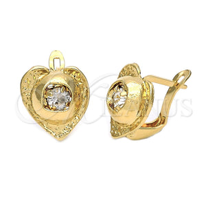 Arete Gancho Frances 5.127.052.2 Oro Laminado, Diseño de Corazón, con Blanca Zirconia Cubica, Diamantado, Tono Dorado