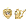 Arete Gancho Frances 5.127.052.2 Oro Laminado, Diseño de Corazón, con Blanca Zirconia Cubica, Diamantado, Tono Dorado