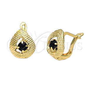 Arete Gancho Frances 5.127.047.1 Oro Laminado, Diseño de Gota, con Negro Zirconia Cubica, Diamantado, Tono Dorado