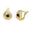 Arete Gancho Frances 5.127.047.1 Oro Laminado, Diseño de Gota, con Negro Zirconia Cubica, Diamantado, Tono Dorado