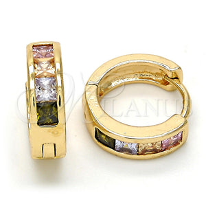 Argolla Huggie 02.65.2198.15 Oro Laminado, con Multicolor Zirconia Cubica, Pulido, Tono Dorado