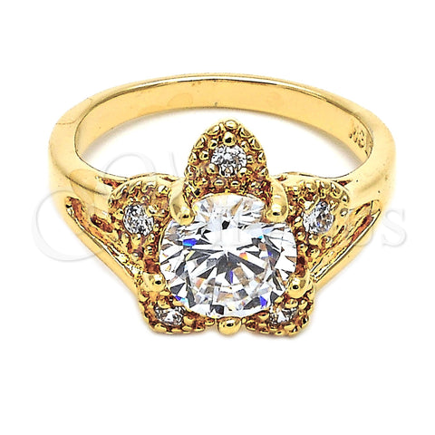 Anillo Multi Piedra 5.169.015.07 Oro Laminado, Diseño de Flor, con Blanca Zirconia Cubica, Pulido, Tono Dorado (Size 7)