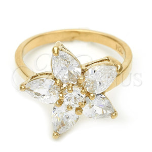 Anillo Multi Piedra 5.171.030.09 Oro Laminado, Diseño de Flor, con Blanca Zirconia Cubica, Pulido, Tono Dorado (Size 9)