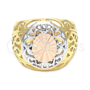 Anillo Elegante 5.173.009.06 Oro Laminado, Diseño de File, Diamantado, Tres Tonos (Size 6)