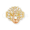 Anillo Elegante 5.173.017.06 Oro Laminado, Diseño de Pavo Real, Diamantado, Tres Tonos (Size 6)
