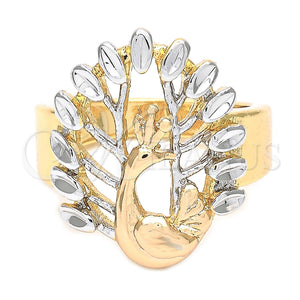Anillo Elegante 5.173.017.06 Oro Laminado, Diseño de Pavo Real, Diamantado, Tres Tonos (Size 6)