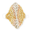 Anillo Elegante 5.174.005.07 Oro Laminado, Diseño de File, Diamantado, Tres Tonos (Size 7)