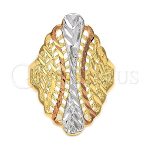 Anillo Elegante 5.174.005.07 Oro Laminado, Diseño de File, Diamantado, Tres Tonos (Size 7)