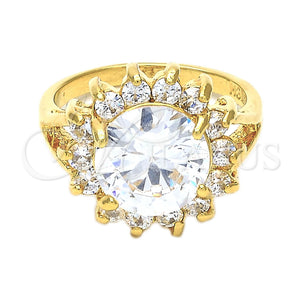 Anillo Multi Piedra 5.176.054.07 Oro Laminado, Diseño de Cluster, con Blanca Zirconia Cubica, Pulido, Tono Dorado (Size 7)