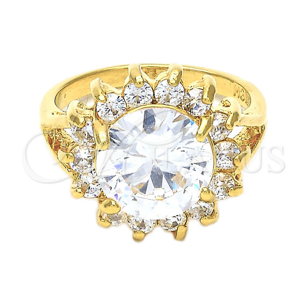 Anillo Multi Piedra 5.176.054.07 Oro Laminado, Diseño de Cluster, con Blanca Zirconia Cubica, Pulido, Tono Dorado (Size 7)