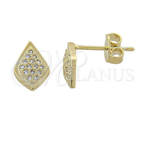 Arete Dormilona 02.156.0006 Oro Laminado, Diseño de Gota, con Blanca Micro Pave, Pulido, Tono Dorado