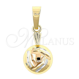 Dije Elegante 5.180.033 Oro Laminado, Diseño de Bambu, Diamantado, Tres Tonos