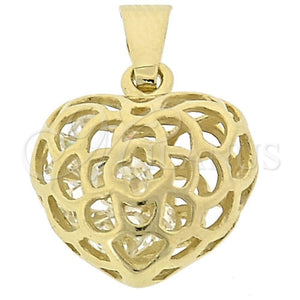 Dije Elegante 5.181.005 Oro Laminado, Diseño de Corazón, con Blanca Zirconia Cubica, Pulido, Tono Dorado