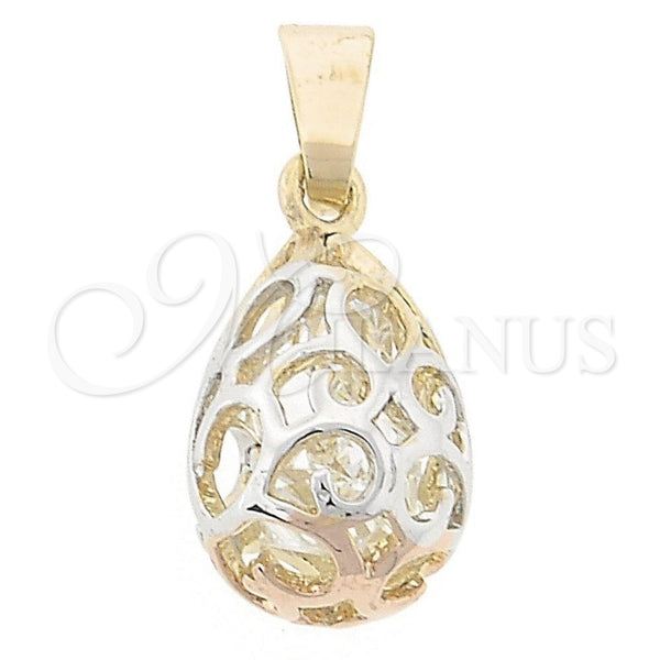 Dije Elegante 5.181.012 Oro Laminado, Diseño de Gota y File, con Blanca Zirconia Cubica, Pulido, Tres Tonos