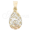 Dije Elegante 5.181.012 Oro Laminado, Diseño de Gota y File, con Blanca Zirconia Cubica, Pulido, Tres Tonos