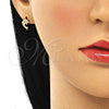 Arete Dormilona 02.156.0048 Oro Laminado, Diseño de Delfín, con Blanca Micro Pave, Pulido, Tono Dorado