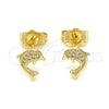 Arete Dormilona 02.156.0048 Oro Laminado, Diseño de Delfín, con Blanca Micro Pave, Pulido, Tono Dorado