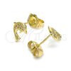 Arete Dormilona 02.156.0048 Oro Laminado, Diseño de Delfín, con Blanca Micro Pave, Pulido, Tono Dorado