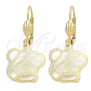 Arete Colgante 5.067.007.1 Oro Laminado, Diseño de Flor, Diamantado, Tono Dorado