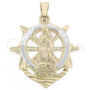 Dije Religioso 5.186.008 Oro Laminado, Diseño de Virgen Maria y Ancla, Diamantado, Tres Tonos