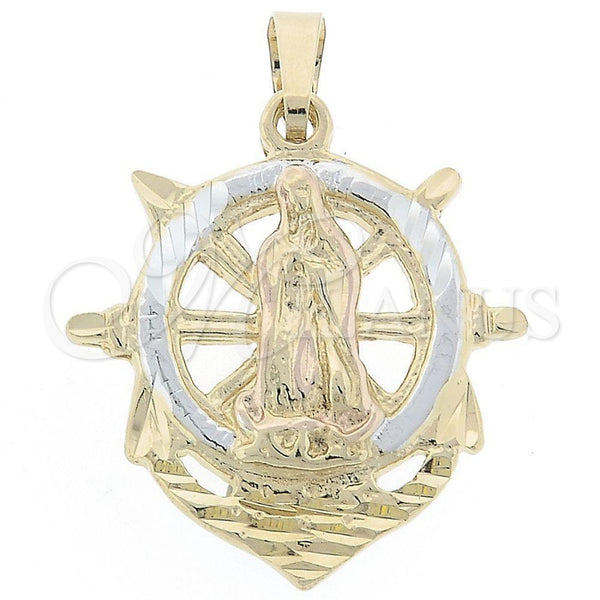 Dije Religioso 5.186.008 Oro Laminado, Diseño de Virgen Maria y Ancla, Diamantado, Tres Tonos