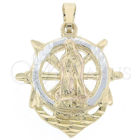 Dije Religioso 5.186.008 Oro Laminado, Diseño de Virgen Maria y Ancla, Diamantado, Tres Tonos