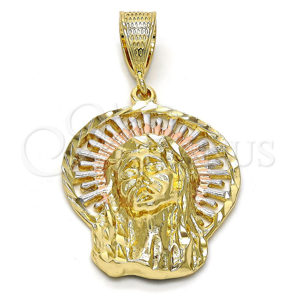 Dije Religioso 5.187.004 Oro Laminado, Diseño de Jesus, Diamantado, Tres Tonos