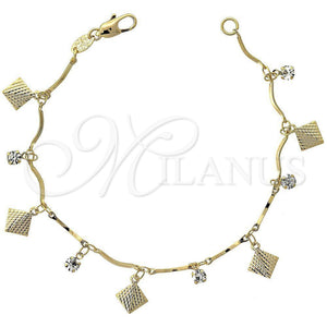 Pulsera de Dije 03.63.1060.07 Oro Laminado, con Blanca Zirconia Cubica, Diamantado, Tono Dorado (04 MM Thickness, 7 Inches Length)