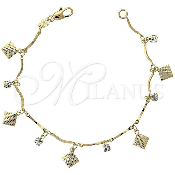 Pulsera de Dije 03.63.1060.07 Oro Laminado, con Blanca Zirconia Cubica, Diamantado, Tono Dorado (04 MM Thickness, 7 Inches Length)