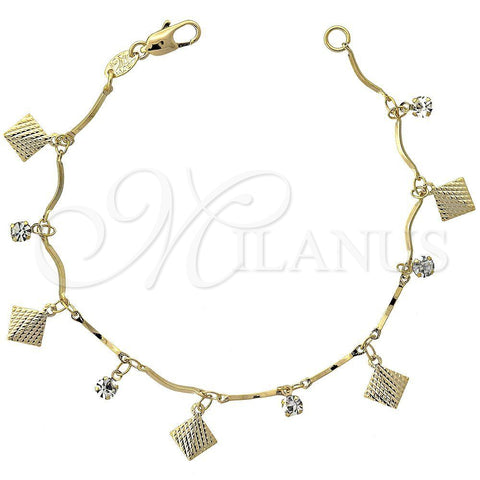 Pulsera de Dije 03.63.1060.07 Oro Laminado, con Blanca Zirconia Cubica, Diamantado, Tono Dorado (04 MM Thickness, 7 Inches Length)