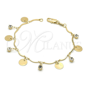 Pulsera de Dije 03.63.1065.07 Oro Laminado, con Blanca Zirconia Cubica, Diamantado, Tono Dorado (0.80 Gauge, 7 Inches Length)