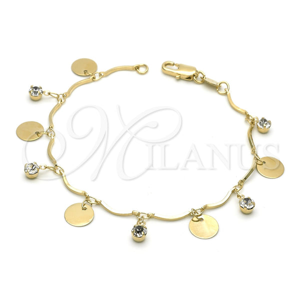 Pulsera de Dije 03.63.1065.07 Oro Laminado, con Blanca Zirconia Cubica, Diamantado, Tono Dorado (0.80 Gauge, 7 Inches Length)