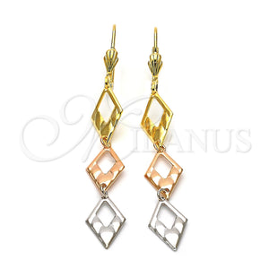 Arete Largo 02.63.2139 Oro Laminado, Diamantado, Tres Tonos