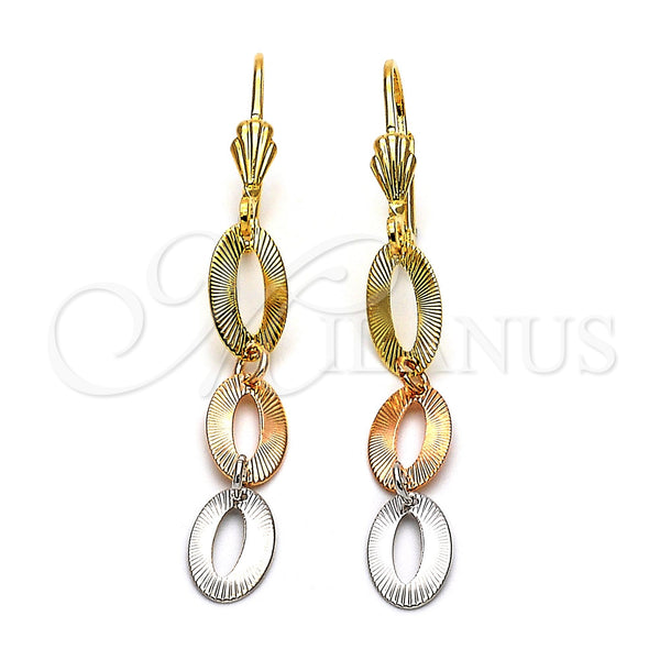 Arete Largo 02.63.2140 Oro Laminado, Diamantado, Tres Tonos