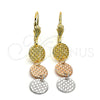 Arete Largo 02.63.2143 Oro Laminado, Diamantado, Tres Tonos