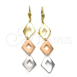 Arete Largo 02.63.2147 Oro Laminado, Diamantado, Tres Tonos