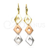 Arete Largo 02.63.2147 Oro Laminado, Diamantado, Tres Tonos