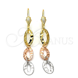 Arete Largo 02.63.2153 Oro Laminado, Diamantado, Tres Tonos