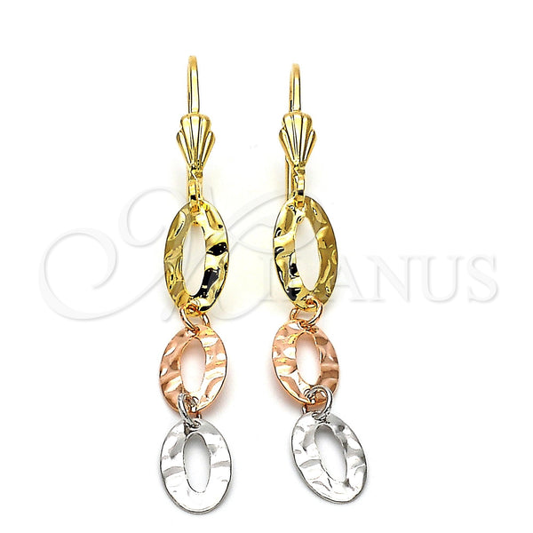 Arete Largo 02.63.2153 Oro Laminado, Diamantado, Tres Tonos