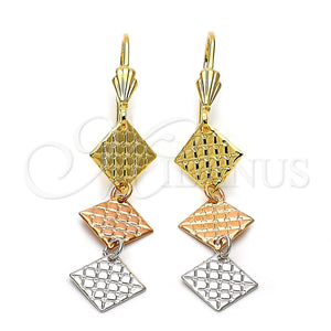 Arete Largo 02.63.2154 Oro Laminado, Diamantado, Tres Tonos