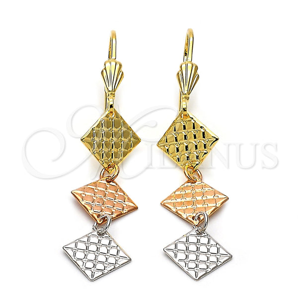Arete Largo 02.63.2154 Oro Laminado, Diamantado, Tres Tonos