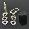 Arete Largo 02.63.2155 Oro Laminado, Diseño de Corazón, Diamantado, Tres Tonos